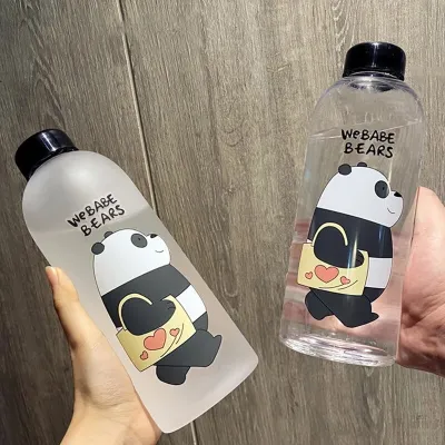 Cute Panda Bear Water Bottles With Straw (1000 ml) Clear